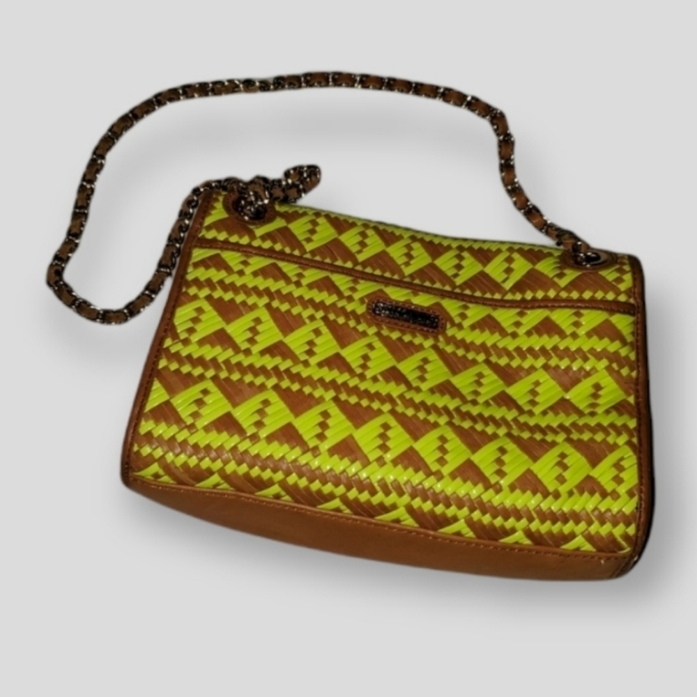 Rebecca Minkoff Woven Lime Green & Brown Leather Chain Crossbody Bag - Picture 2 of 11